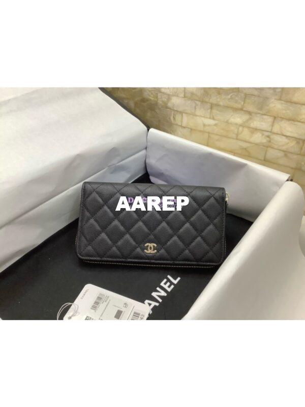 Replica Chanel zip around wallet A50097 in black caviar leather 8