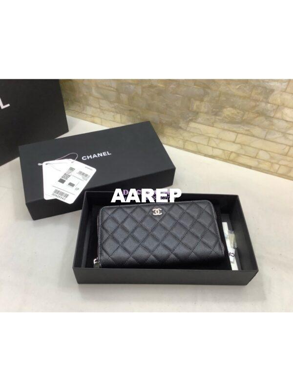 Replica Chanel zip around wallet A50097 in black caviar leather 16