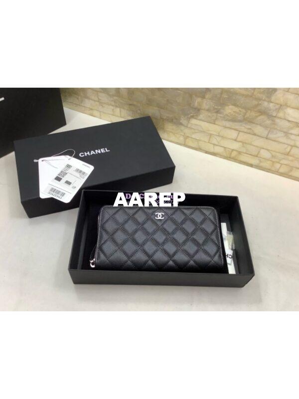 Replica Chanel zip around wallet A50097 in black caviar leather 17