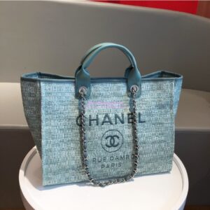 Replica Chanel A66942 Large Toile Deauville Shopping Bag in Green Jacquard