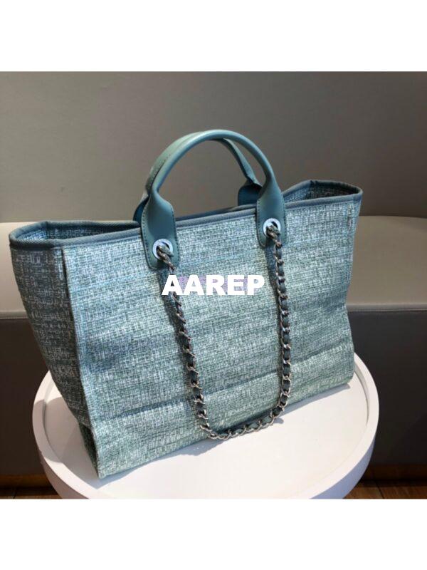 Replica Chanel A66942 Large Toile Deauville Shopping Bag in Green Jacquard 10