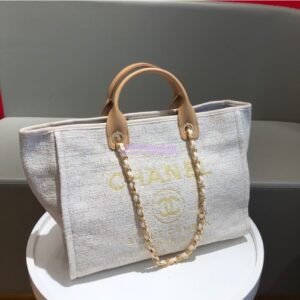 Replica Chanel A66942 Large Toile Deauville Shopping Bag in Gold