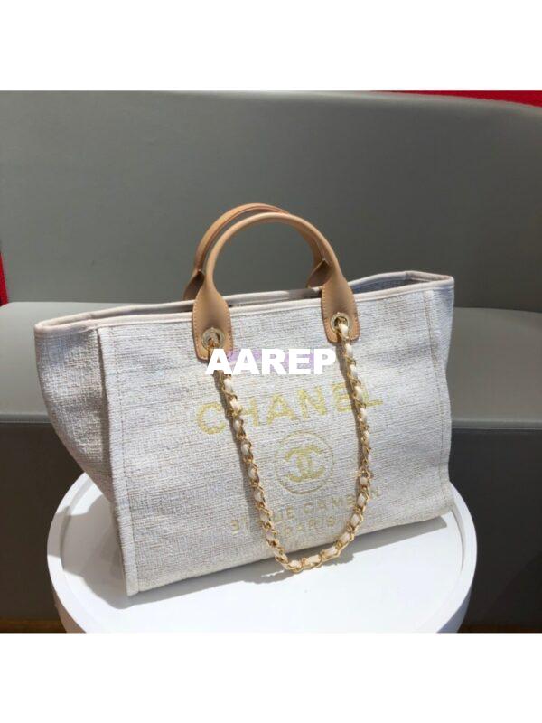 Replica Chanel A66942 Large Toile Deauville Shopping Bag in Gold