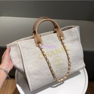Replica Chanel A66942 Large Toile Deauville Shopping Bag in Gold 2