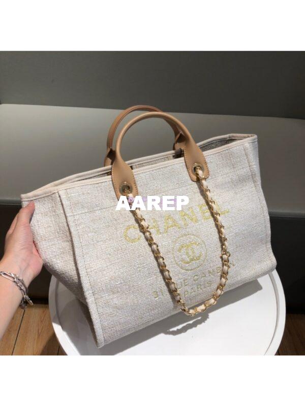 Replica Chanel A66942 Large Toile Deauville Shopping Bag in Gold 2