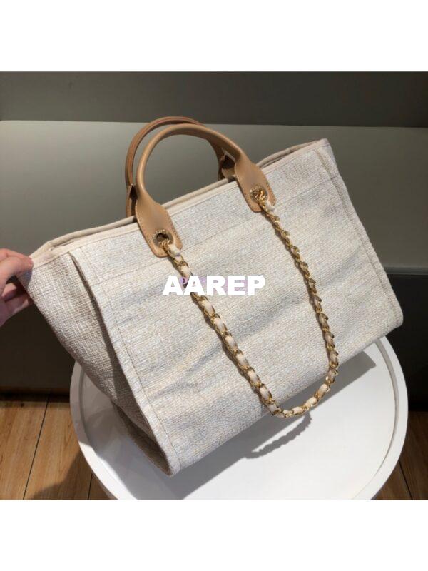 Replica Chanel A66942 Large Toile Deauville Shopping Bag in Gold 8