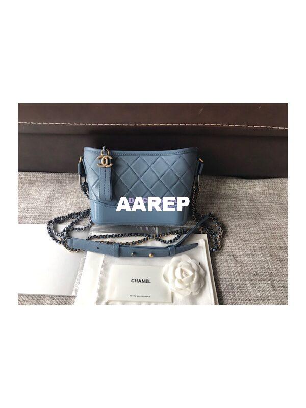 Replica Chanel's Gabrielle Hobo Bag Goatskin, Patent Goatskin Blue