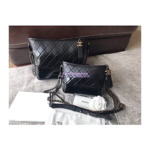 Replica Chanel's Gabrielle Hobo Bag Goatskin, Patent Goatskin Black