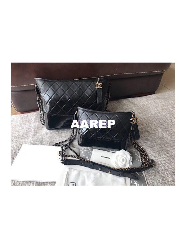 Replica Chanel's Gabrielle Hobo Bag Goatskin, Patent Goatskin Black
