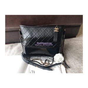 Replica Chanel's Gabrielle Hobo Bag Goatskin, Patent Goatskin Black 2
