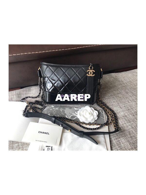 Replica Chanel's Gabrielle Hobo Bag Goatskin, Patent Goatskin Black 3