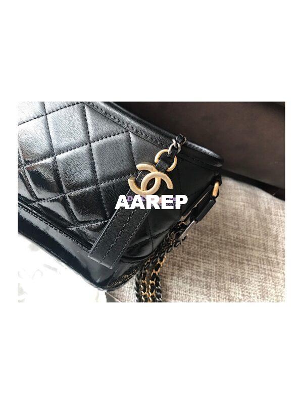 Replica Chanel's Gabrielle Hobo Bag Goatskin, Patent Goatskin Black 4