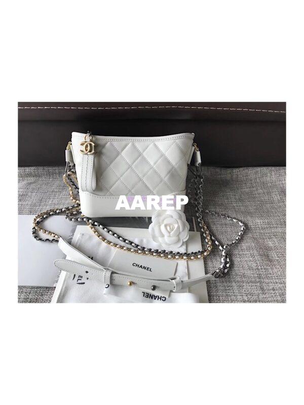Replica Chanel's Gabrielle Hobo Bag Goatskin, Patent Goatskin White 3