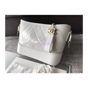 Replica Chanel's Gabrielle Hobo Bag Goatskin, Patent Goatskin White 2