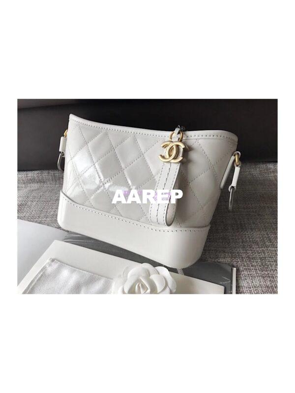 Replica Chanel's Gabrielle Hobo Bag Goatskin, Patent Goatskin White 4