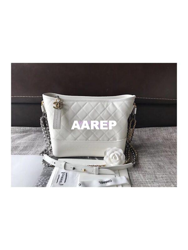 Replica Chanel's Gabrielle Hobo Bag Goatskin, Patent Goatskin White 12
