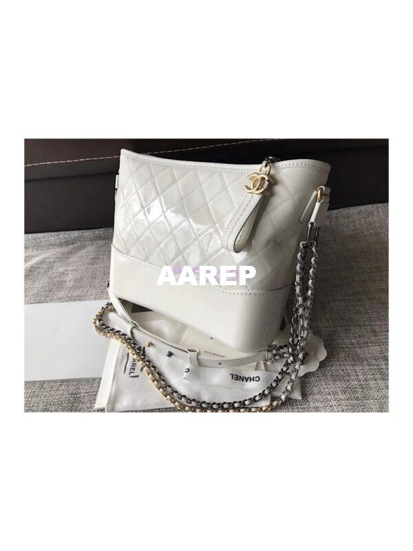 Replica Chanel's Gabrielle Hobo Bag Goatskin, Patent Goatskin White 13
