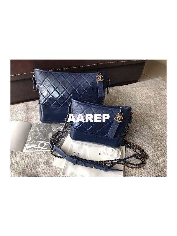 Replica Chanel's Gabrielle Hobo Bag Goatskin, Patent Goatskin Dark Blue