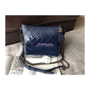 Replica Chanel's Gabrielle Hobo Bag Goatskin, Patent Goatskin Dark Blue 2