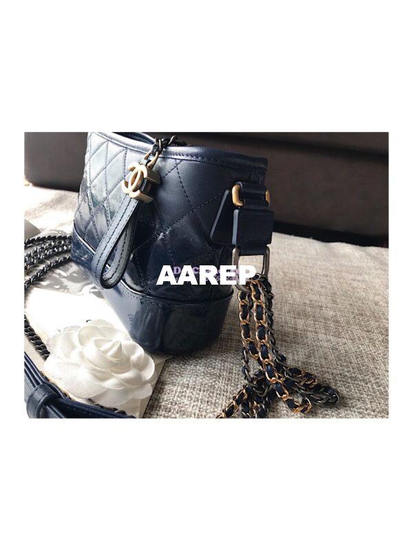 Replica Chanel's Gabrielle Hobo Bag Goatskin, Patent Goatskin Dark Blue 5