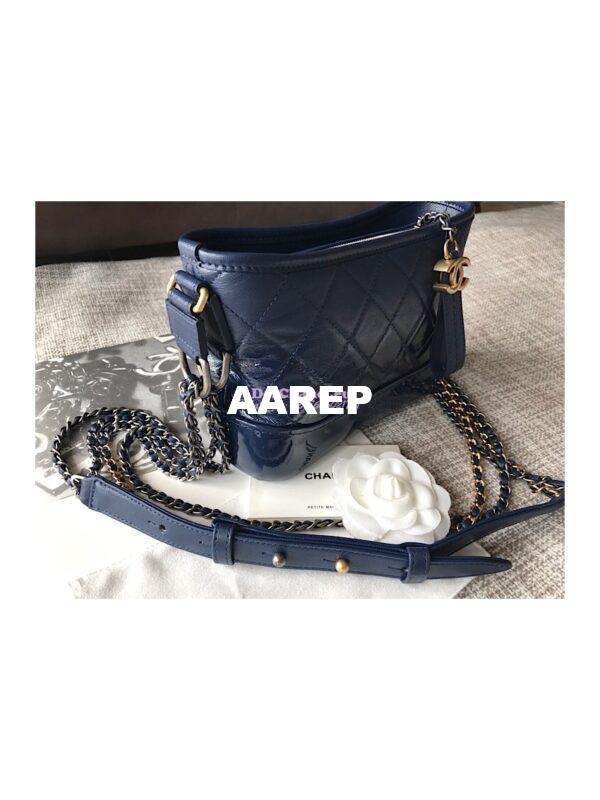 Replica Chanel's Gabrielle Hobo Bag Goatskin, Patent Goatskin Dark Blue 7