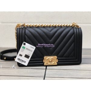 Replica Chanel Chevron Boy Flap Bag in Caviar Black