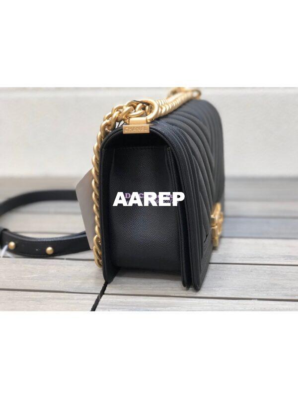 Replica Chanel Chevron Boy Flap Bag in Caviar Black 4