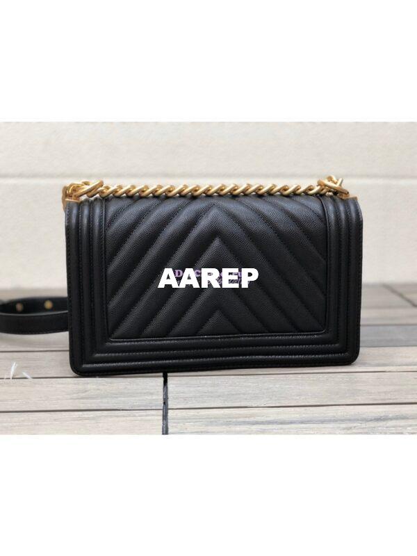 Replica Chanel Chevron Boy Flap Bag in Caviar Black 7