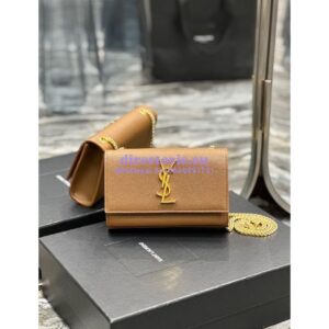 Replica YSL Saint Laurent Kate small chain bag in grain de poudre embossed leather 469390 Caramel