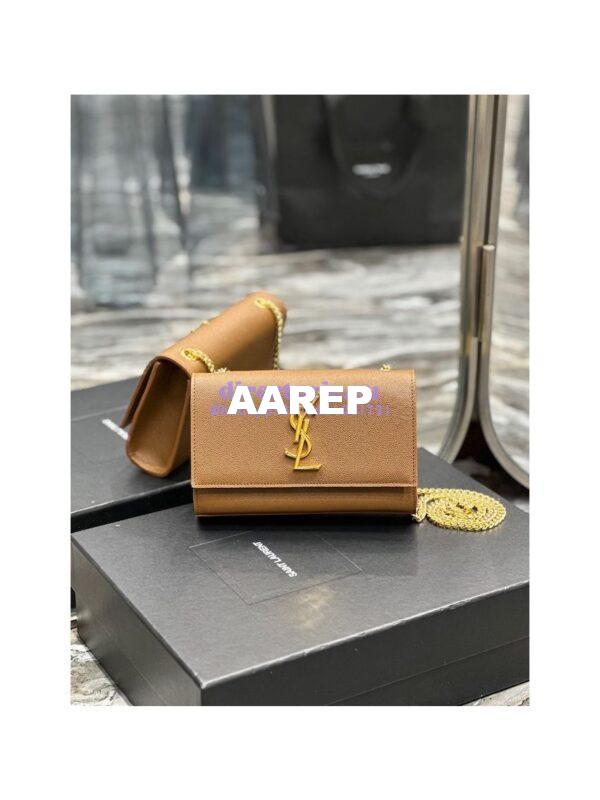 Replica YSL Saint Laurent Kate small chain bag in grain de poudre embossed leather 469390 Caramel 3