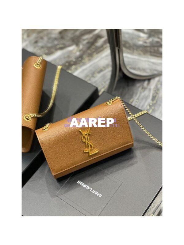 Replica YSL Saint Laurent Kate small chain bag in grain de poudre embossed leather 469390 Caramel 5