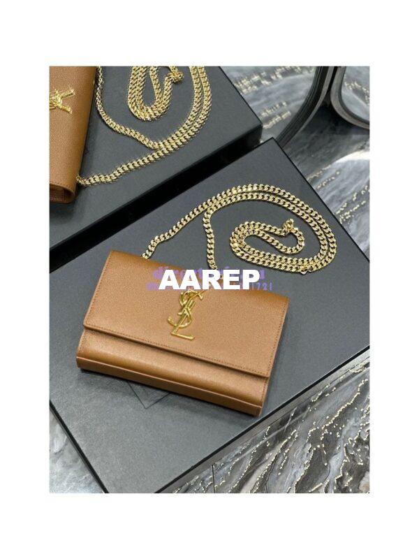 Replica YSL Saint Laurent Kate small chain bag in grain de poudre embossed leather 469390 Caramel 10