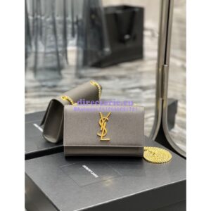 Replica YSL Saint Laurent Kate small chain bag in grain de poudre embossed leather 469390 Grey