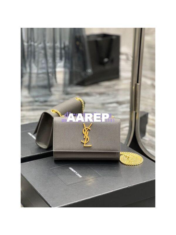 Replica YSL Saint Laurent Kate small chain bag in grain de poudre embossed leather 469390 Grey 3