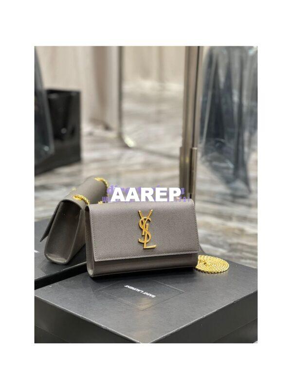Replica YSL Saint Laurent Kate small chain bag in grain de poudre embossed leather 469390 Grey 4
