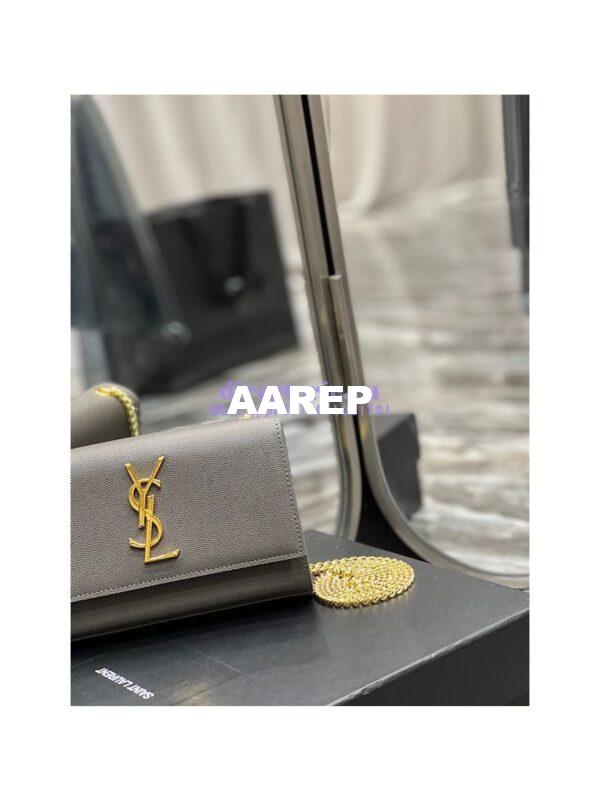 Replica YSL Saint Laurent Kate small chain bag in grain de poudre embossed leather 469390 Grey 6