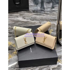 Replica YSL Saint Laurent Kate small chain bag in grain de poudre embossed leather 469390 Beige