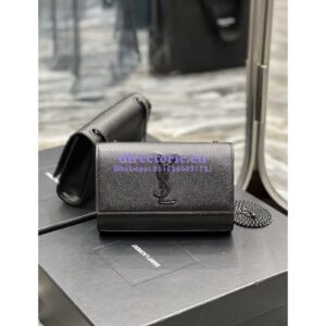 Replica YSL Saint Laurent Kate small chain bag in grain de poudre embossed leather 469390 Black All Black