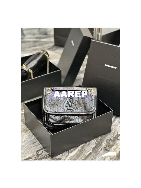 Replica YSL Saint Laurent Niki Baby In Crinkled Vintage Leather 533037 Black Gold Hardware 3