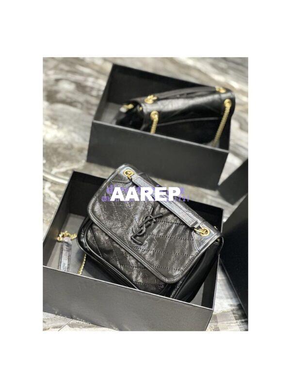 Replica YSL Saint Laurent Niki Baby In Crinkled Vintage Leather 533037 Black Gold Hardware 4