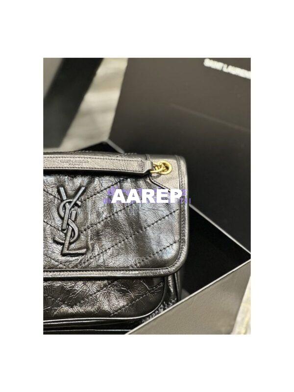 Replica YSL Saint Laurent Niki Baby In Crinkled Vintage Leather 533037 Black Gold Hardware 5
