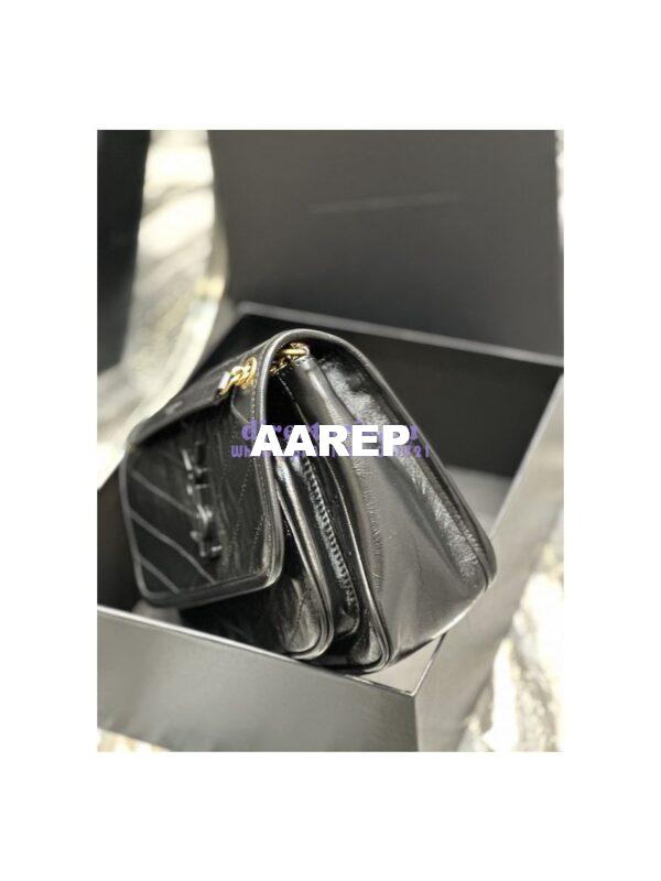 Replica YSL Saint Laurent Niki Baby In Crinkled Vintage Leather 533037 Black Gold Hardware 6