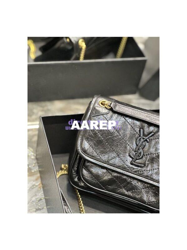 Replica YSL Saint Laurent Niki Baby In Crinkled Vintage Leather 533037 Black Gold Hardware 7