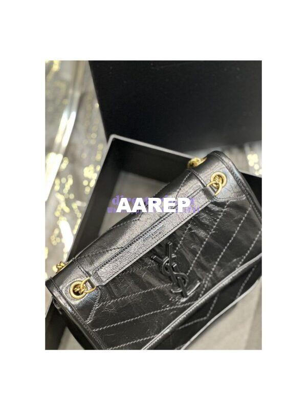 Replica YSL Saint Laurent Niki Baby In Crinkled Vintage Leather 533037 Black Gold Hardware 8