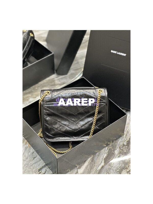 Replica YSL Saint Laurent Niki Baby In Crinkled Vintage Leather 533037 Black Gold Hardware 12