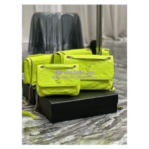Replica YSL Saint Laurent Niki Medium Chain Bag In Crinkled Lambskin 633158 Neon Yellow