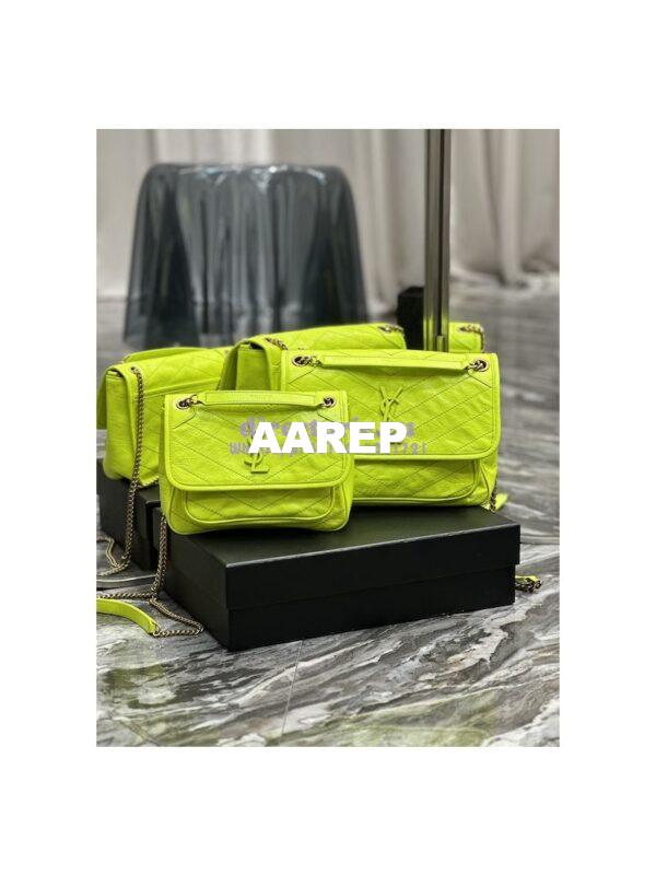 Replica YSL Saint Laurent Niki Medium Chain Bag In Crinkled Lambskin 633158 Neon Yellow 3