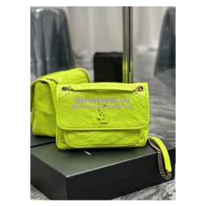 Replica YSL Saint Laurent Niki Medium Chain Bag In Crinkled Lambskin 633158 Neon Yellow 2