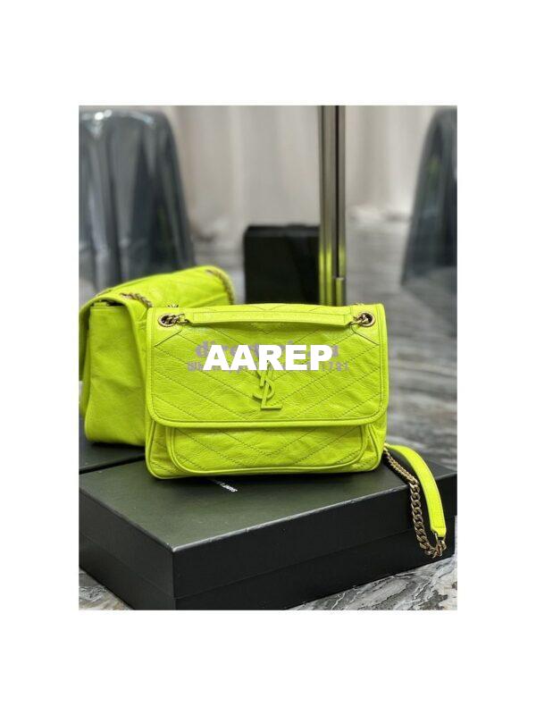 Replica YSL Saint Laurent Niki Medium Chain Bag In Crinkled Lambskin 633158 Neon Yellow 4