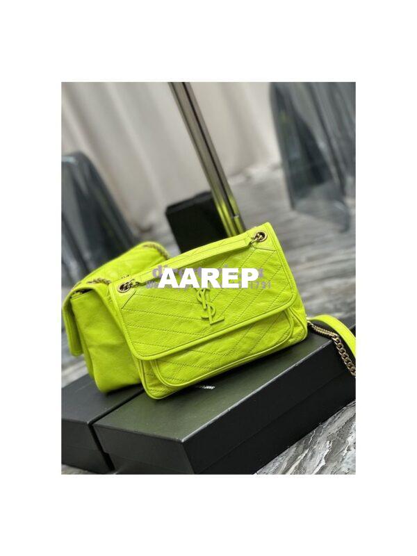 Replica YSL Saint Laurent Niki Medium Chain Bag In Crinkled Lambskin 633158 Neon Yellow 5